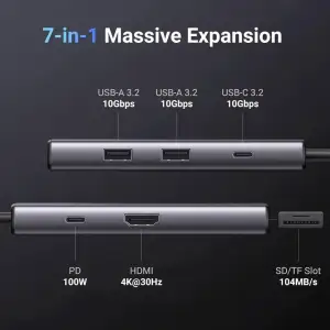 Док-станція USB3.1 Type-C --> HDMI 4K30Hz/USB 3.0x2/Type-C/SD/TF/ PD 100W CM498 7 in 1 Ugreen (15531) UA