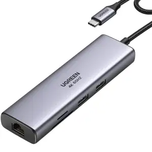 Док-станція USB3.1 Type-C --> HDMI 4K60Hz/USB 3.0x2/RJ45/SD/TF/PD 100W Ugreen CM512 Сіра (90568) UA