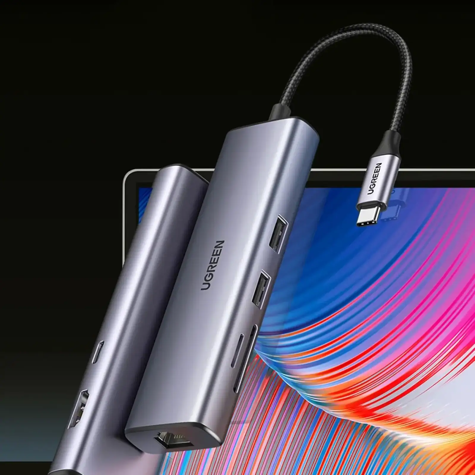 Док-станція USB3.1 Type-C --> HDMI 4K60Hz/USB 3.0x2/RJ45/SD/TF/PD 100W Ugreen CM512 Сіра (90568) UA