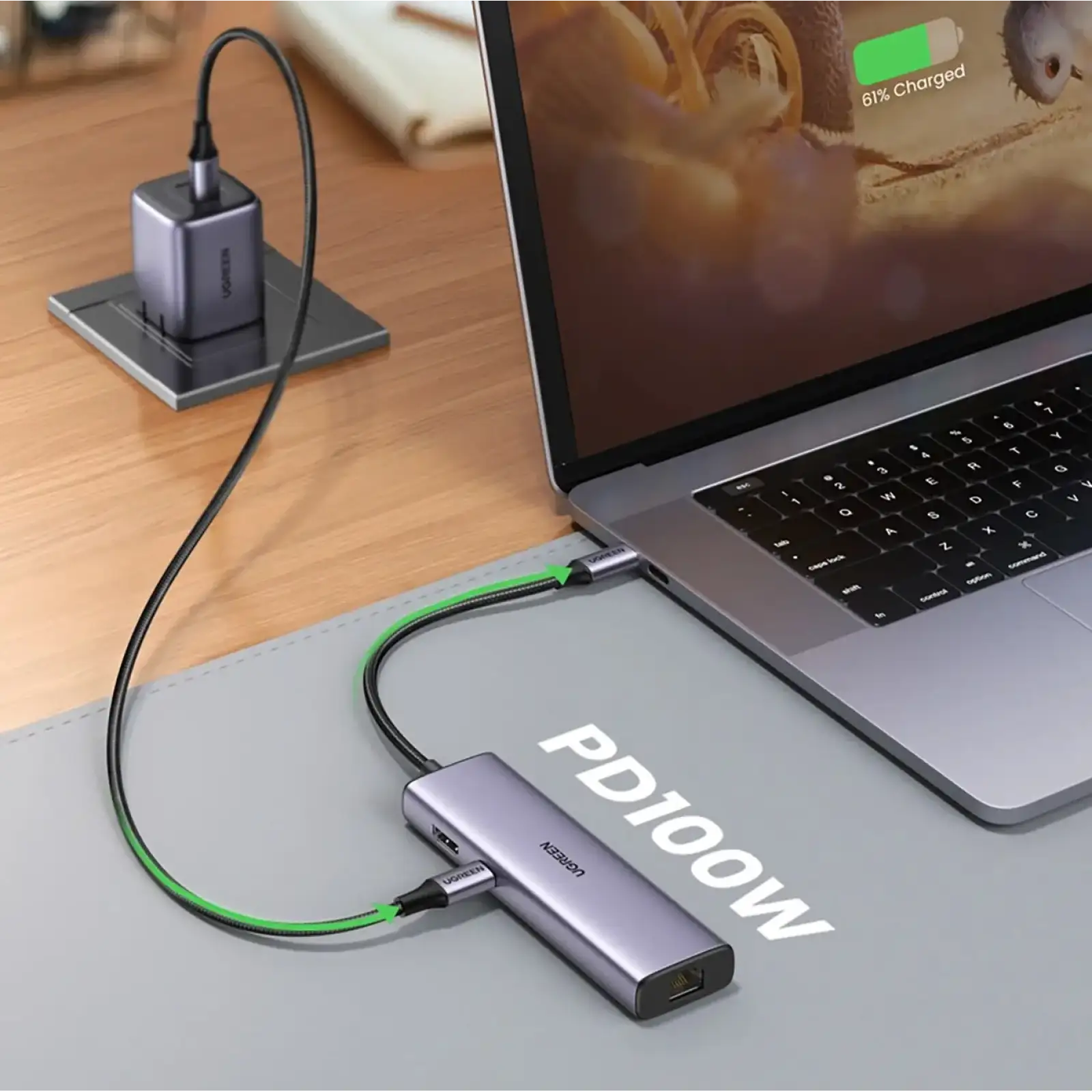 Док-станція USB3.1 Type-C --> HDMI 4K60Hz/USB 3.0x2/RJ45/SD/TF/PD 100W Ugreen CM512 Сіра (90568) UA