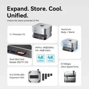 Док-станція USB3.2 Type-C --> Mac mini DP 4K240Hz/M.2 NVMe/4xUSB 3.2/USB-C 3.2/3,5мм/SD/TF/PD (THIHAG) UA