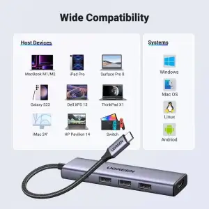 Док-станція USB3.0 Type-C --> HDMI 4K30Hz/3xUSB-А 3.0/Type-C/PD 100W 5-in-1 CM511 Ugreen (15596) UA