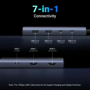 Док-станція USB3.2 Type-C -> HDMIx2 4K60Гц/2xUSB-A 3.2/2xType-C 3.2 10Гбіт/с/ PD 100Вт,сірий CM498 (45379) UA
