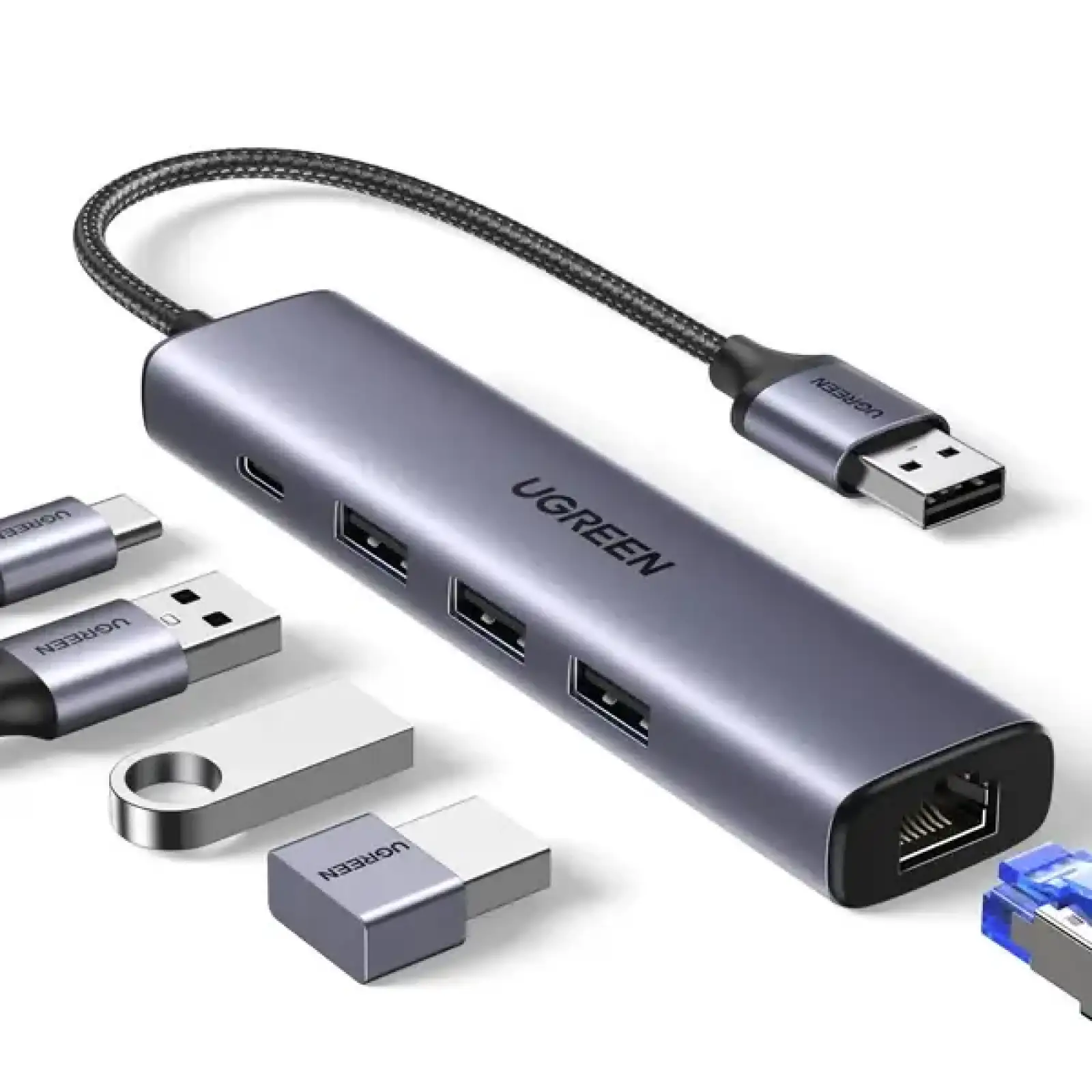 Док-станція USB 3.0 -> 3хUSB 3.0/RJ45 (1000M) Ethernet/ Type-C 10W 5 in 1 Hub CM475 Ugreen (60554) UA