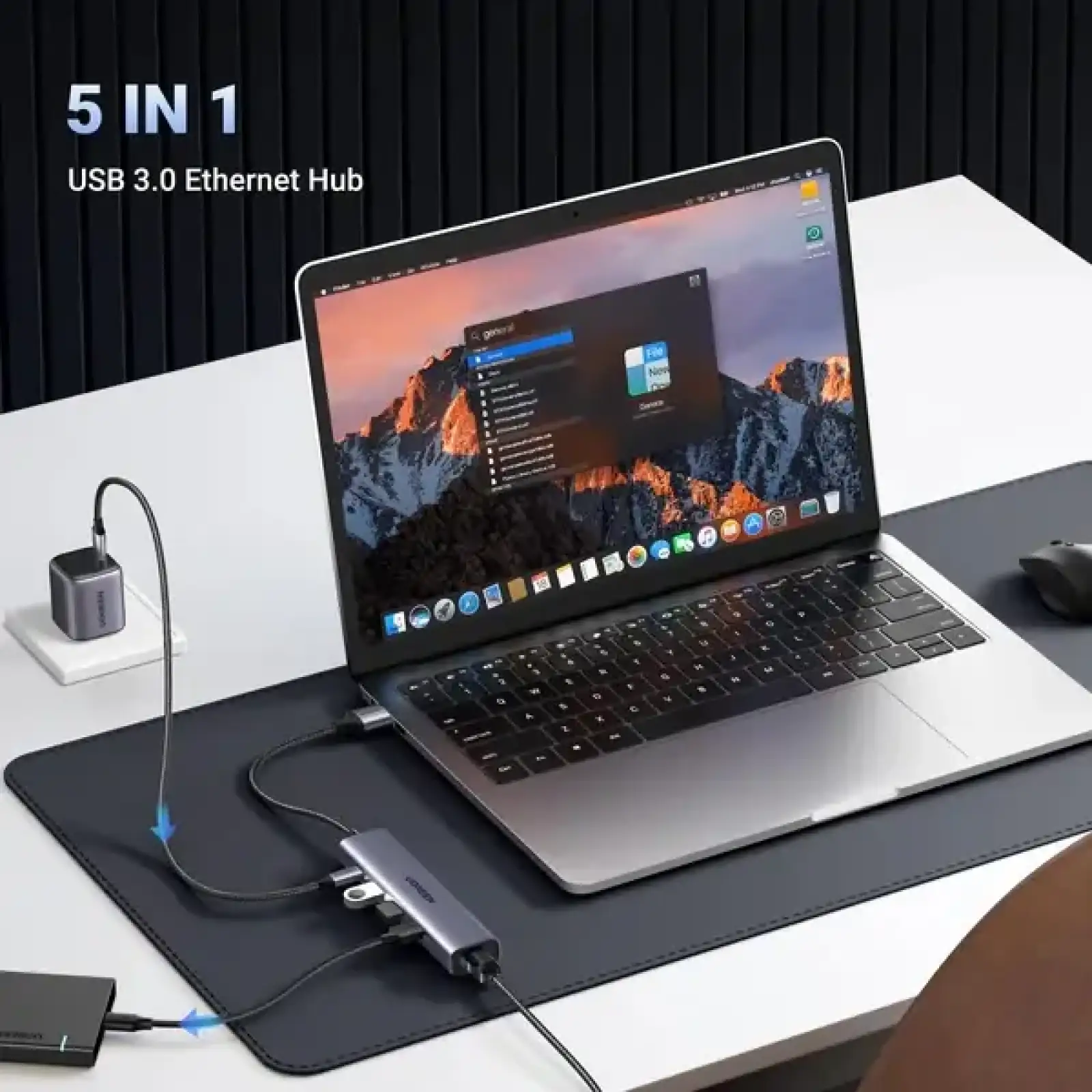 Док-станція USB 3.0 -> 3хUSB 3.0/RJ45 (1000M) Ethernet/ Type-C 10W 5 in 1 Hub CM475 Ugreen (60554) UA