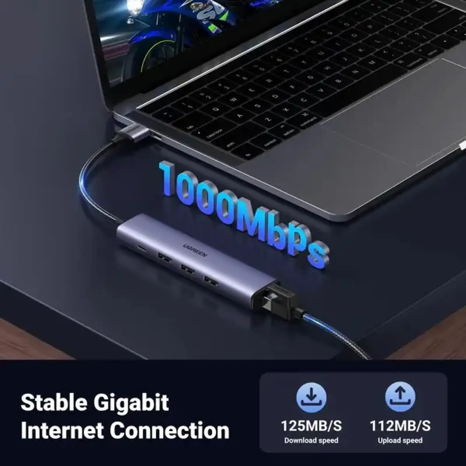 Док-станція USB 3.0 -> 3хUSB 3.0/RJ45 (1000M) Ethernet/ Type-C 10W 5 in 1 Hub CM475 Ugreen (60554) UA