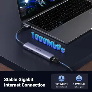 Док-станція USB 3.0 -> 3хUSB 3.0/RJ45 (1000M) Ethernet/ Type-C 10W 5 in 1 Hub CM475 Ugreen (60554) UA