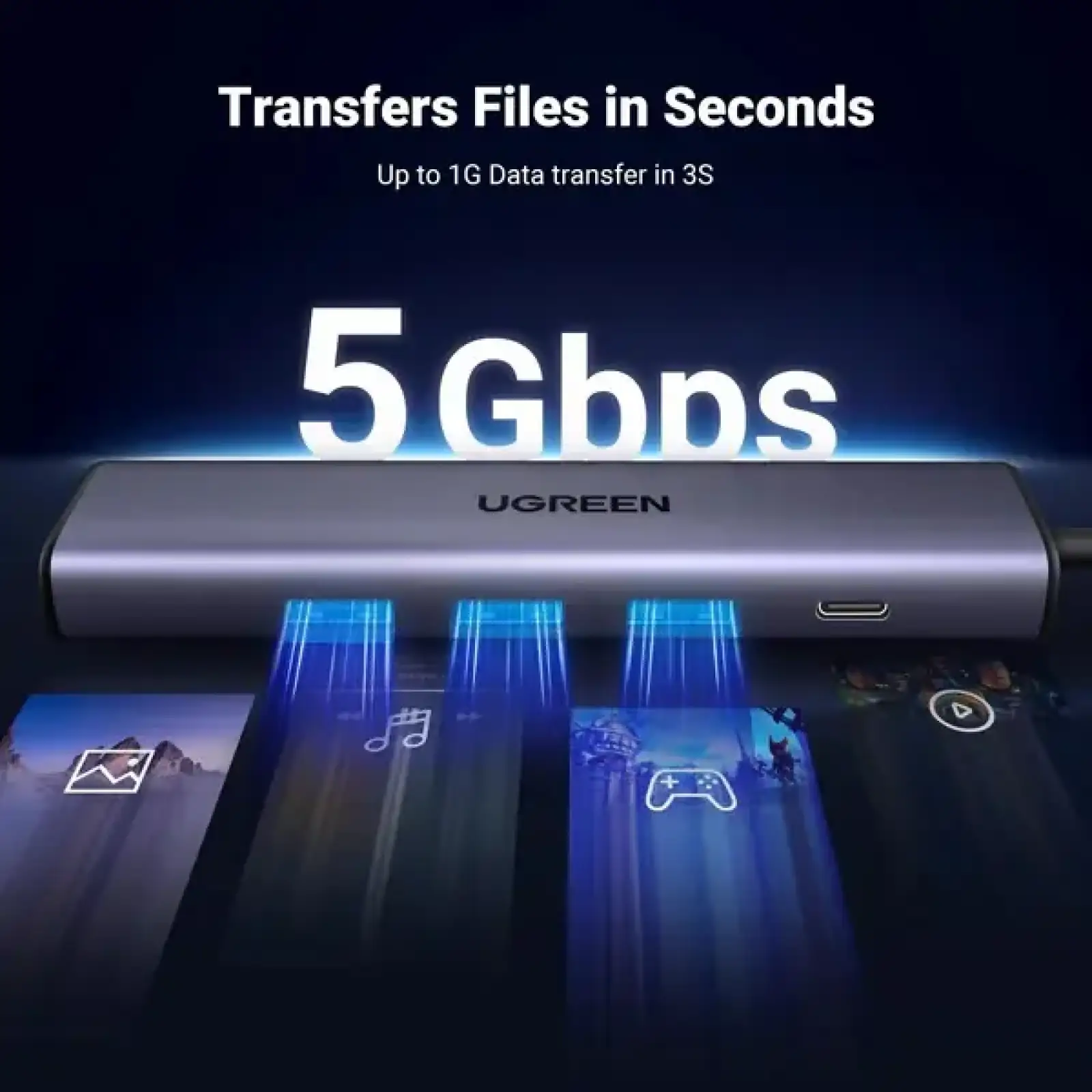 Док-станція USB 3.0 -> 3хUSB 3.0/RJ45 (1000M) Ethernet/ Type-C 10W 5 in 1 Hub CM475 Ugreen (60554) UA