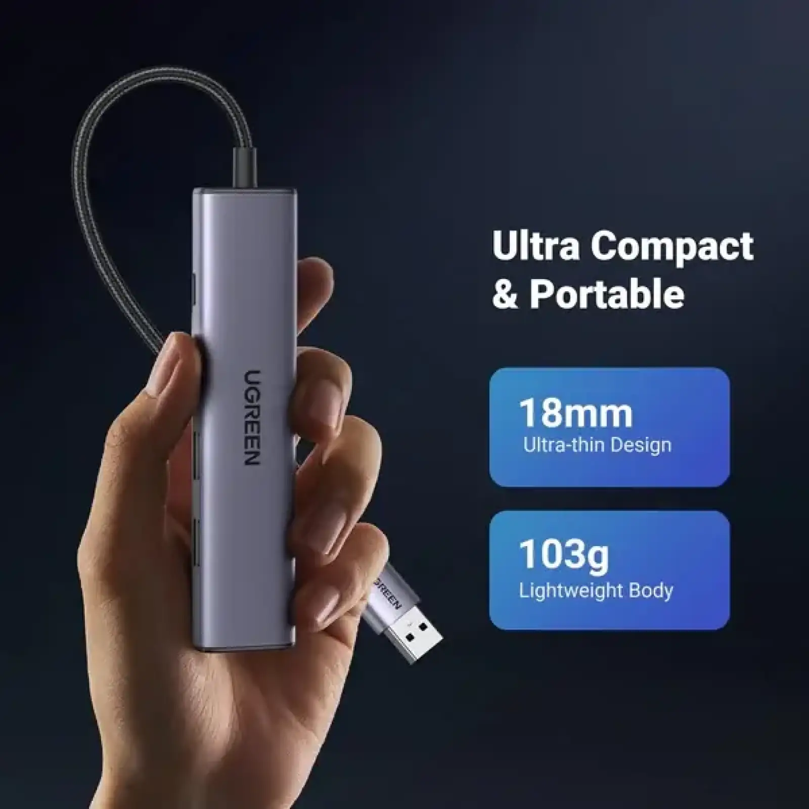 Док-станція USB 3.0 -> 3хUSB 3.0/RJ45 (1000M) Ethernet/ Type-C 10W 5 in 1 Hub CM475 Ugreen (60554) UA