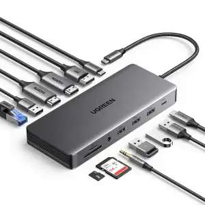 Док-станція USB3.2 Type-C --> HDMIx2,4K60Hz/4xUSB-A/2xUSB-C3.2/DP4K60Hz/RJ45/SD/TF/AUX PD 100W CM681 (15978) UA