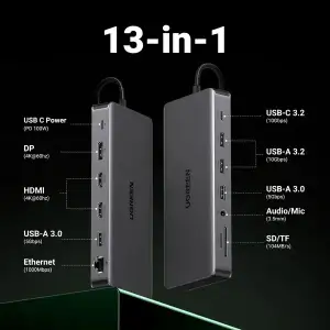 Док-станція USB3.2 Type-C --> HDMIx2,4K60Hz/4xUSB-A/2xUSB-C3.2/DP4K60Hz/RJ45/SD/TF/AUX PD 100W CM681 (15978) UA