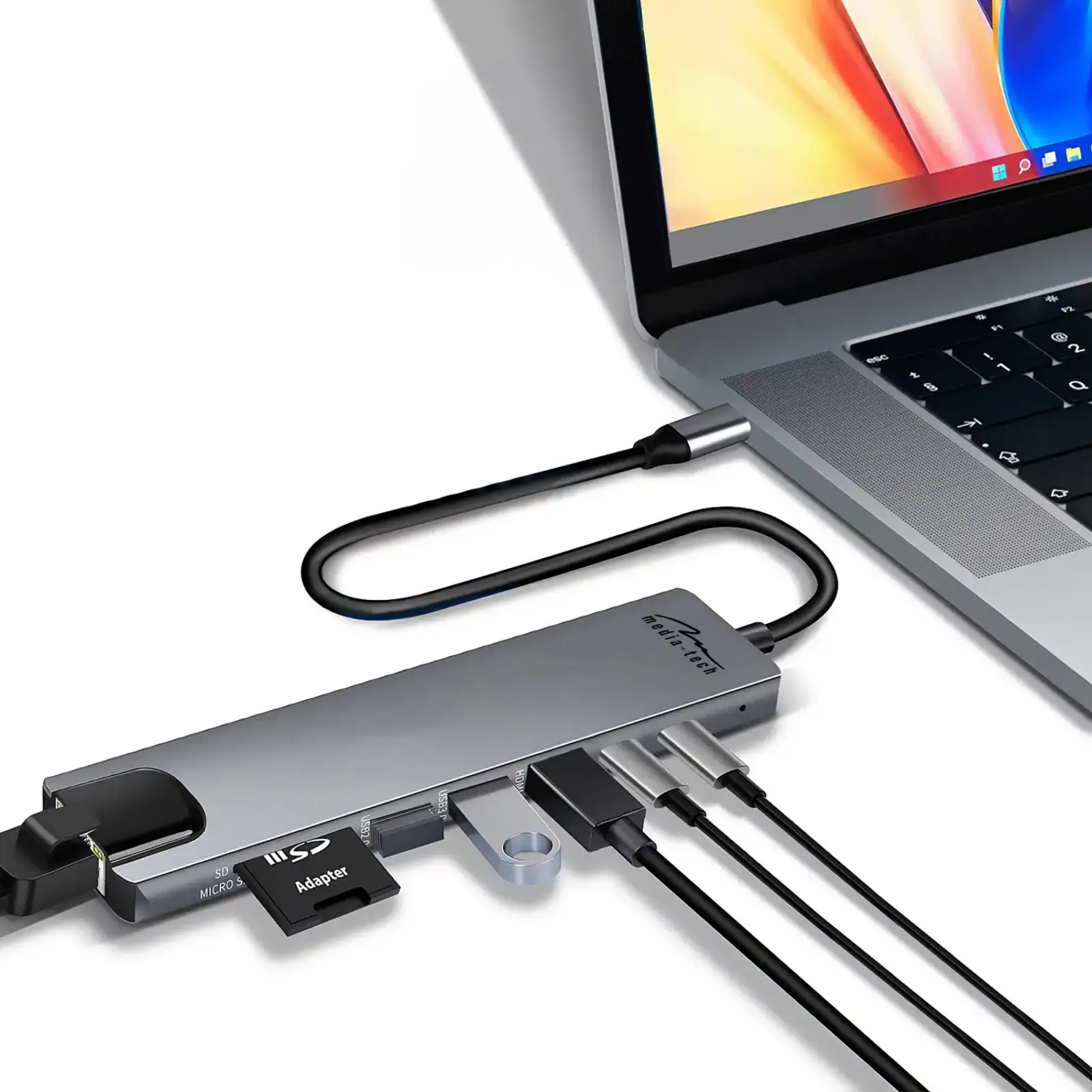 Док-станція USB3.1 Type-C -->HDMI4K60Hz/2xUSB-A/2xType-C/RJ45/SD/TF/PD 100W 8 in 1 Media-Tech (MT5046) UA