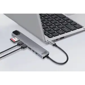 Док-станція USB3.1 Type-C -->HDMI4K60Hz/2xUSB-A/2xType-C/RJ45/SD/TF/PD 100W 8 in 1 Media-Tech (MT5046) UA