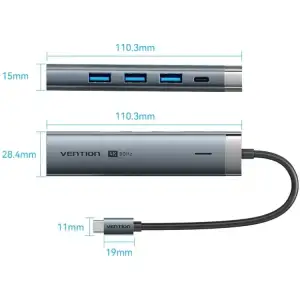 Док-станція USB3.2 Type-C --> HDMI 4K60Hz/3xUSB-A 3.0/ USB-C3.0, PD 100W 5-in-1 Vention (TGMHB) UA