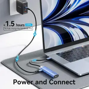 Док-станція USB3.1 Type-C --> HDMI 4K30Hz/USB 3.0x3/PD 100W Blue Aluminum Alloy Hub 5-in-1 Vention (TGESB) UA