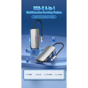 Док-станція USB3.1 Type-C --> HDMI 4K30Hz/VGA/USB 3.0/PD 100W Hub 4-in-1 Vention (TOAHB) UA