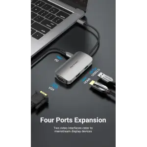 Док-станція USB3.1 Type-C --> HDMI 4K30Hz/VGA/USB 3.0/PD 100W Hub 4-in-1 Vention (TOAHB) UA