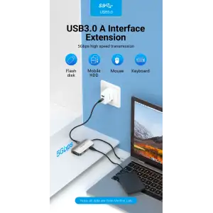 Док-станція USB3.1 Type-C --> HDMI 4K30Hz/VGA/USB 3.0/PD 100W Hub 4-in-1 Vention (TOAHB) UA