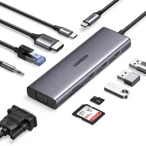 Док-станція USB3.1 Type-C --> HDMI 4K30Hz/VGA/USB 3.0х3/RJ45/SD/TF/PD/3,5мм TRRS 100W 10-in-1 CM498 (15601) UA