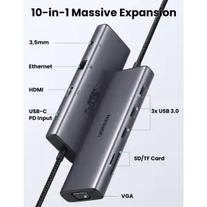 Док-станція USB3.1 Type-C --> HDMI 4K30Hz/VGA/USB 3.0х3/RJ45/SD/TF/PD/3,5мм TRRS 100W 10-in-1 CM498 (15601) UA