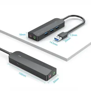 Док станція USB 3.0 -> 3хUSB 3.0/2хTRS Audio/USB MicroUSB 10W, 1.0 м. Vention (CHIBF) UA