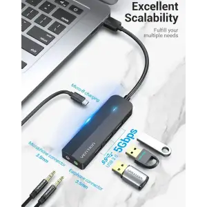 Док станція USB 3.0 -> 3хUSB 3.0/2хTRS Audio/USB MicroUSB 10W, 1.0 м. Vention (CHIBF) UA
