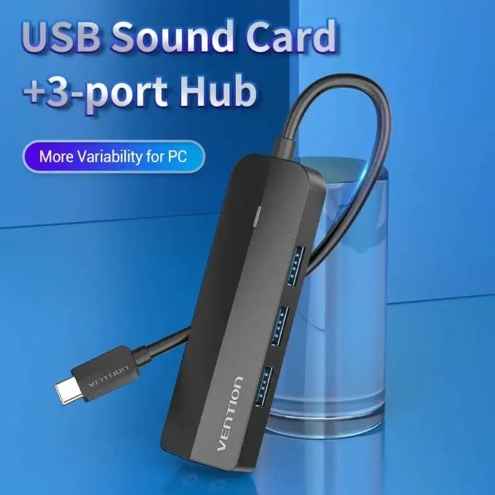 Док-станція USB 3.1 Type-C -> 3xUSB 3.0/3.5mm Sound Adapter/MicroUSB 10W чорний Vention (TGQBB) UA