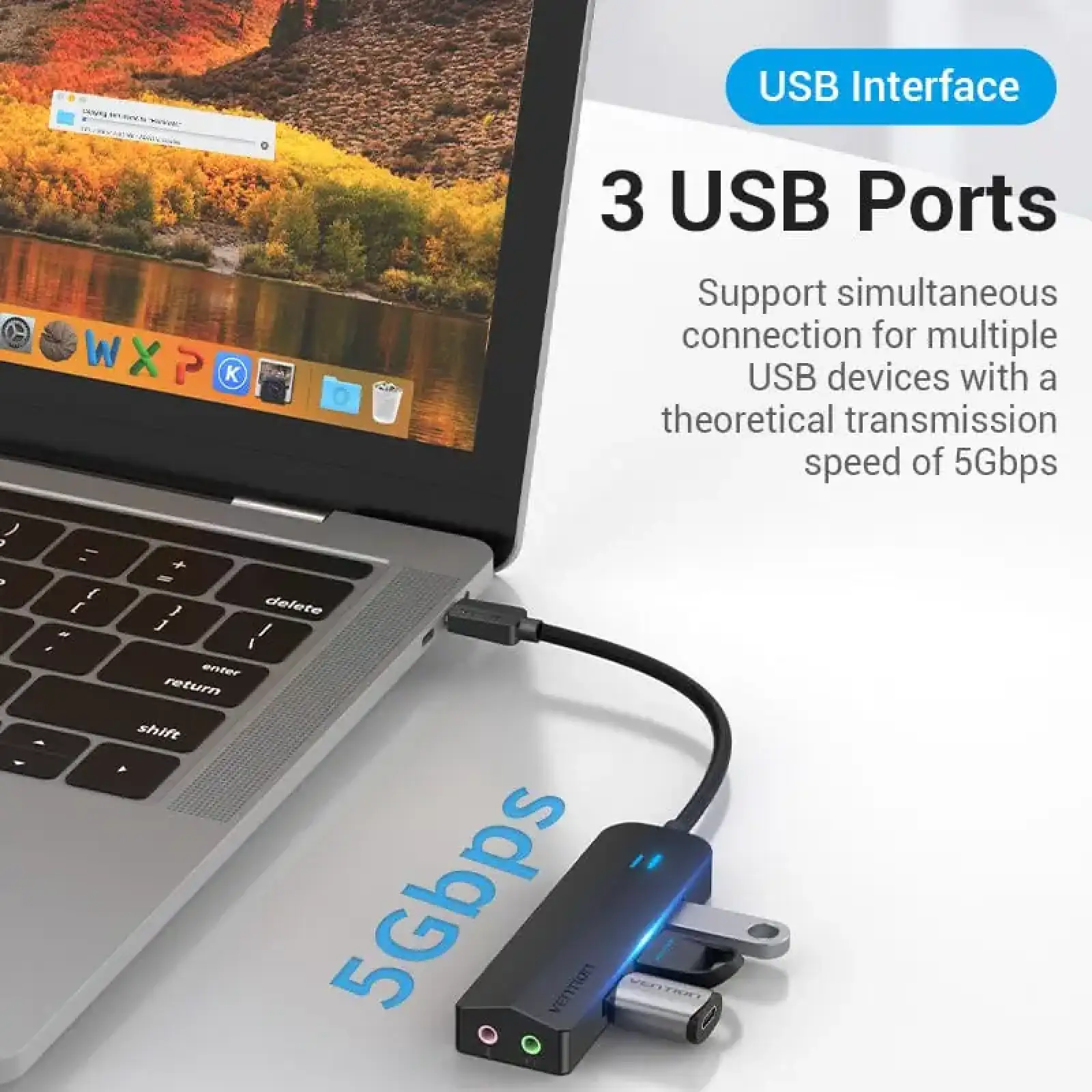 Док-станція USB 3.1 Type-C -> 3xUSB 3.0/3.5mm Sound Adapter/MicroUSB 10W чорний Vention (TGQBB) UA