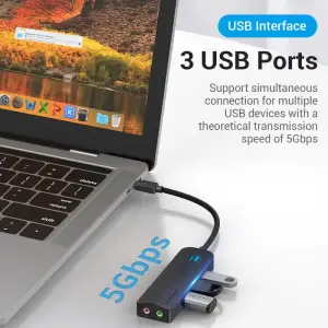 Док-станція USB 3.1 Type-C -> 3xUSB 3.0/3.5mm Sound Adapter/MicroUSB 10W чорний Vention (TGQBB) UA