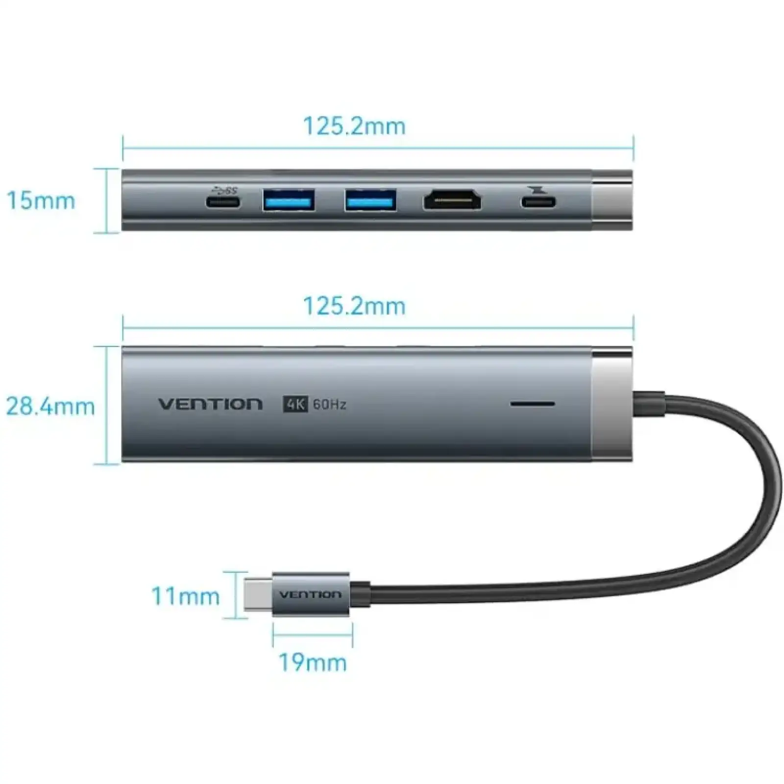 Док-станція USB3.2 Type-C --> HDMI 4K60Hz/USB 3.0x2/RJ45/PD 100W Hub 6-in-1 Vention (TGNHB) UA