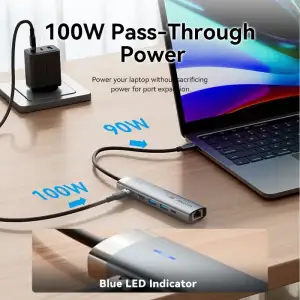 Док-станція USB3.2 Type-C --> HDMI 4K60Hz/USB 3.0x2/RJ45/PD 100W Hub 6-in-1 Vention (TGNHB) UA