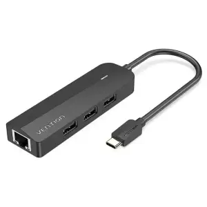 Док станція USB 3.1 Type-C -> 3xUSB 2.0/RJ45/MicroUSB 10W 100Mb Ethernet Black Vention (TGOBB) UA