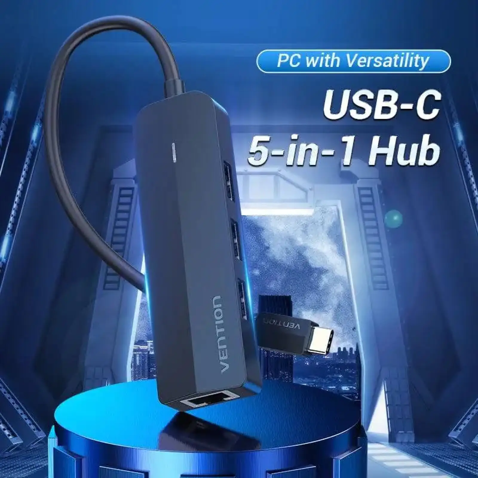 Док станція USB 3.1 Type-C -> 3xUSB 2.0/RJ45/MicroUSB 10W 100Mb Ethernet Black Vention (TGOBB) UA