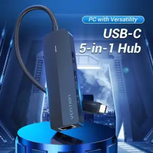 Док станція USB 3.1 Type-C -> 3xUSB 2.0/RJ45/MicroUSB 10W 100Mb Ethernet Black Vention (TGOBB) UA