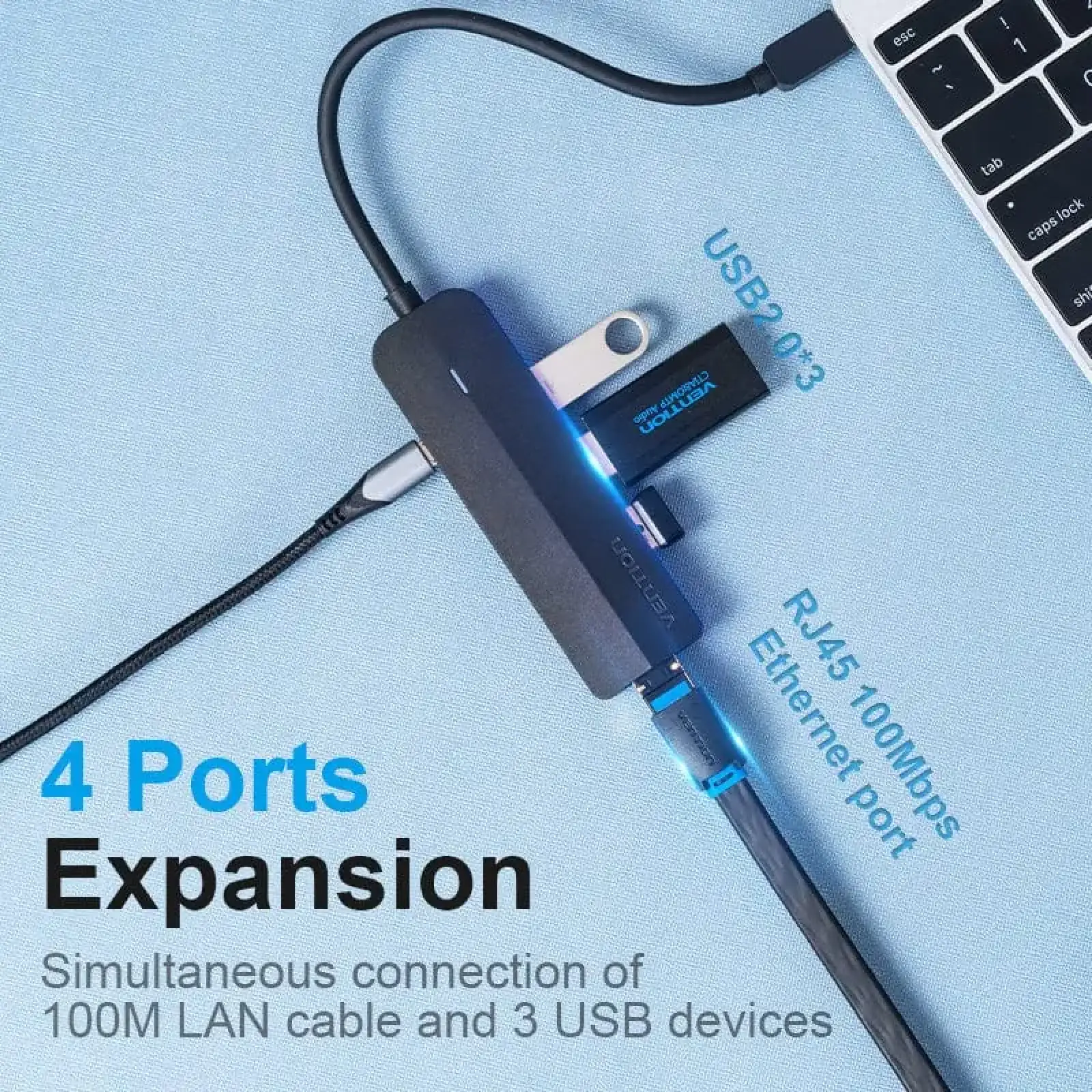 Док станція USB 3.1 Type-C -> 3xUSB 2.0/RJ45/MicroUSB 10W 100Mb Ethernet Black Vention (TGOBB) UA