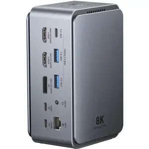 Док-станція USB3.2 Type-C --> HDMIx2, 8K30Hz/DP/USB-C3.2/2xUSB-A3.2/USB-A2.0/SD/TF/RJ45/3.5mm TRRS/P (TFXH0) UA
