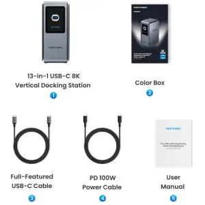 Док-станція USB3.2 Type-C --> HDMIx2, 8K30Hz/DP/USB-C3.2/2xUSB-A3.2/USB-A2.0/SD/TF/RJ45/3.5mm TRRS/P (TFXH0) UA