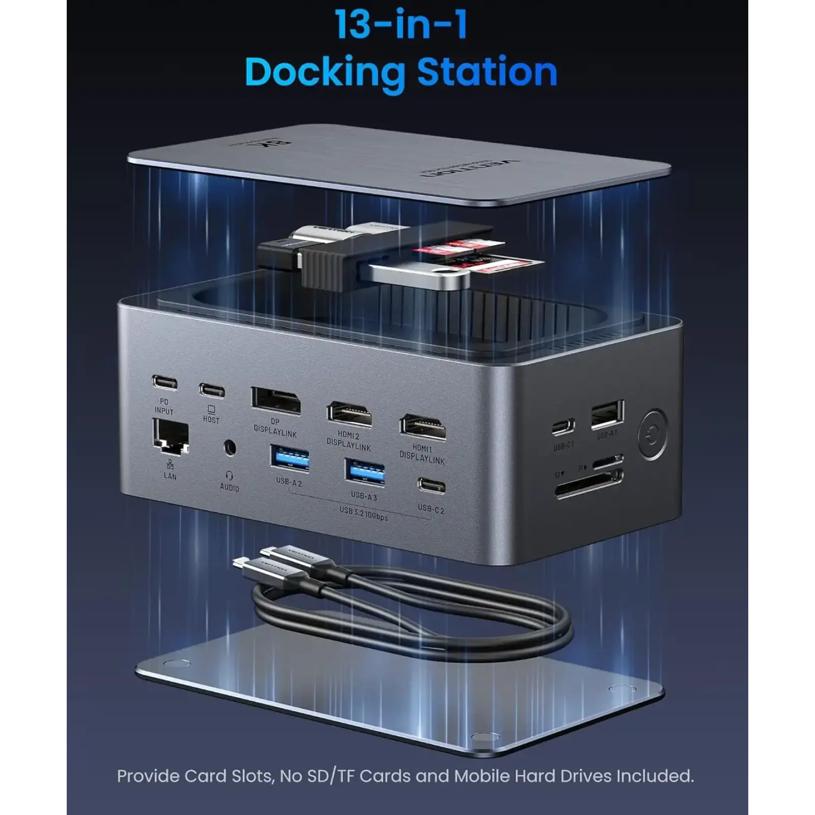 Док-станція USB3.2 Type-C --> HDMIx2, 8K30Hz/DP/USB-C3.2/2xUSB-A3.2/USB-A2.0/SD/TF/RJ45/3.5mm TRRS/P (TFXH0) UA