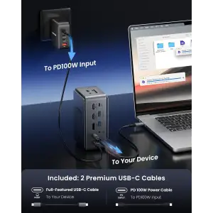 Док-станція USB3.2 Type-C --> HDMIx2, 8K30Hz/DP/USB-C3.2/2xUSB-A3.2/USB-A2.0/SD/TF/RJ45/3.5mm TRRS/P (TFXH0) UA