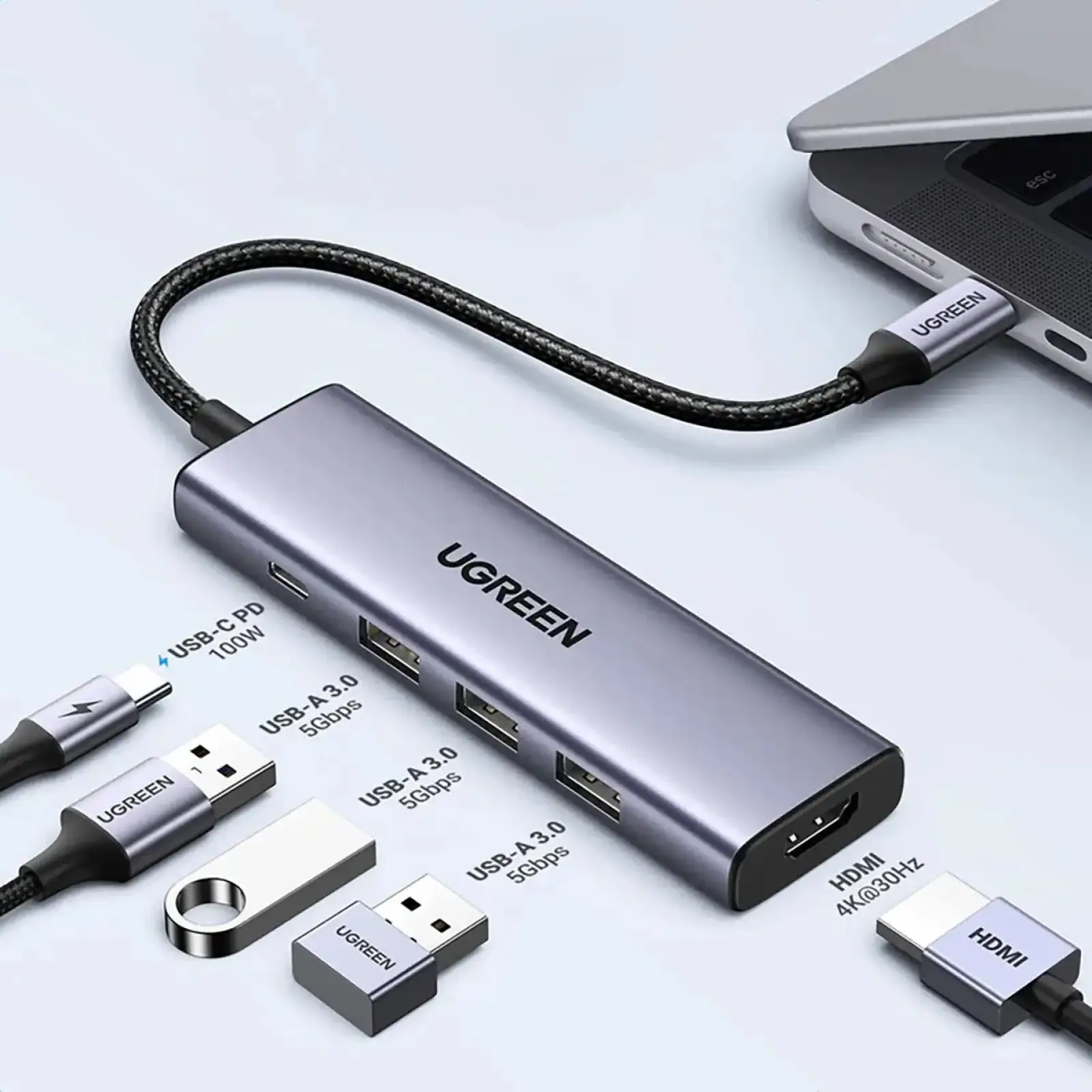 Док-станція USB3.1 Type-C --> HDMI 4K60Hz/3xUSB-А 3.0/Type-C/PD 100W 5-in-1 CM511 Ugreen (15597) UA
