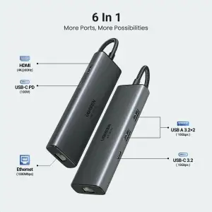 Док-станція USB3.2 Type-C -> HDMI 4K60Hz/2xUSB-A 3.2/USB-C 3.2/RJ45/ PD 100W CM512 Ugreen (45000) UA
