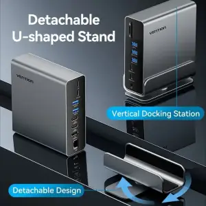 Док-станція USB3.2 Type-C --> DP/HDMIx2/USB3.2/RJ45/SD/TF/3.5mm/PD, MST/SST 15 in 1 Vention (TPUH0) UA