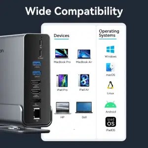Док-станція USB3.2 Type-C --> DP/HDMIx2/USB3.2/RJ45/SD/TF/3.5mm/PD, MST/SST 15 in 1 Vention (TPUH0) UA