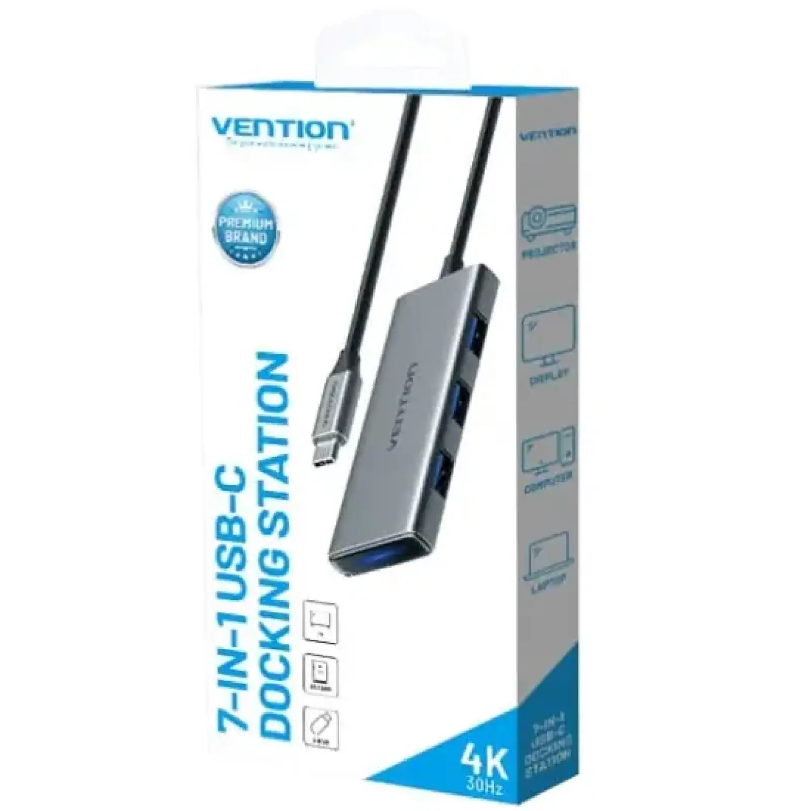 Док-станція USB3.1 Type-C --> HDMI 4K30Hz/USB 3.0x3/SD/TF/PD 100W 7-in-1 Vention (TOPHB) UA
