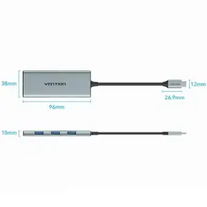 Док-станція USB3.1 Type-C --> HDMI 4K30Hz/USB 3.0x3/SD/TF/PD 100W 7-in-1 Vention (TOPHB) UA