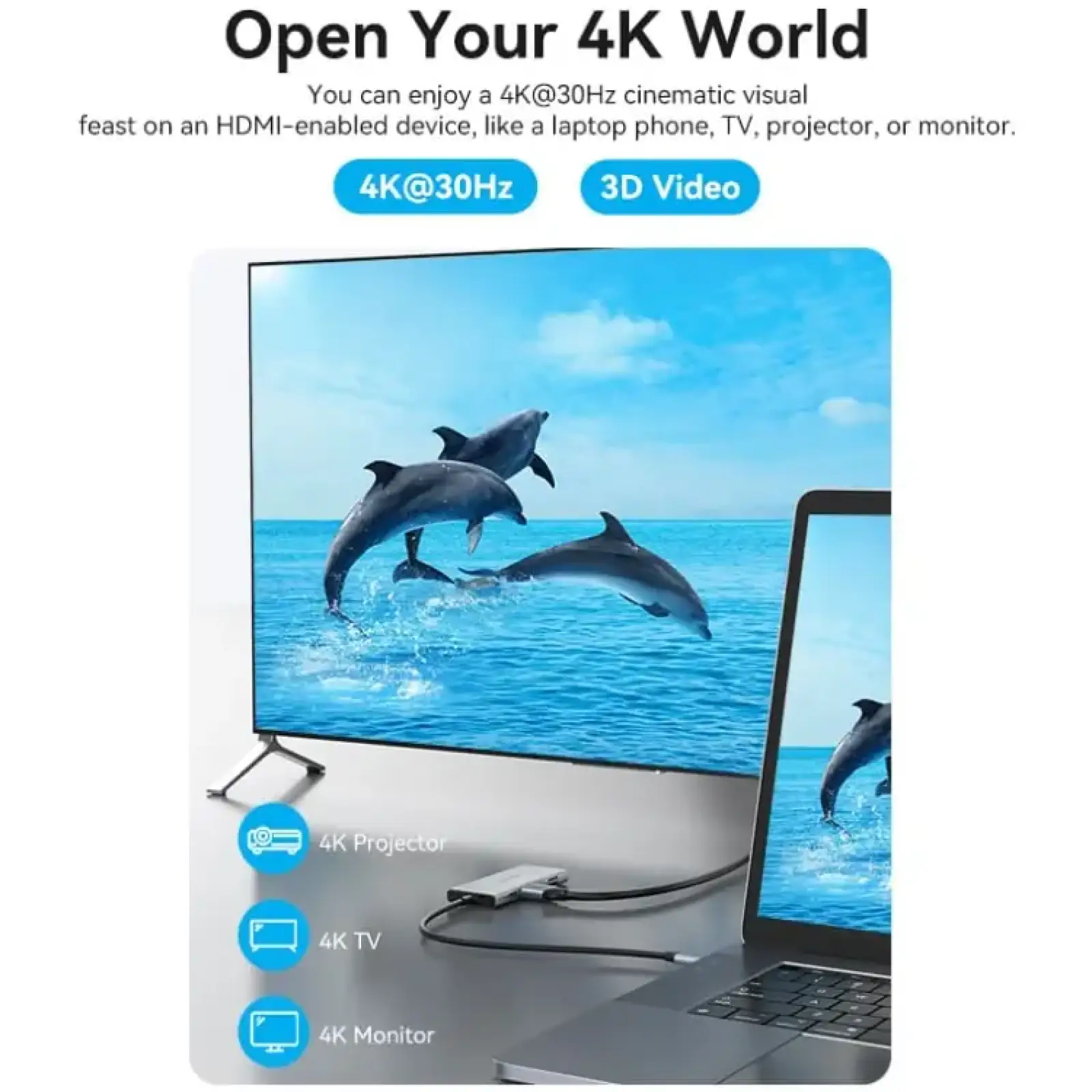 Док-станція USB3.1 Type-C --> HDMI 4K30Hz/USB 3.0x3/SD/TF/PD 100W 7-in-1 Vention (TOPHB) UA