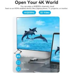 Док-станція USB3.1 Type-C --> HDMI 4K30Hz/USB 3.0x3/SD/TF/PD 100W 7-in-1 Vention (TOPHB) UA