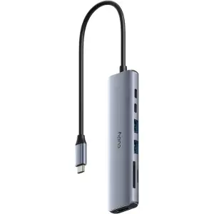 Хаб USB 3.0 Type-C -> 2xUSB-A, 2xUSB-C, 1xHDMI 4K@60Hz SD-card, TF-card, алюмінієвий корпус, CUDY (UH407) UA