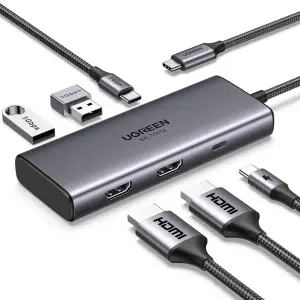 Док-станція USB3.1 Type-C --> HDMIx2,4K60Hz(8k30Hz)/USB3.0x2/Type-C/PD 100W CM498 6in1 Ugreen (15852#) UA