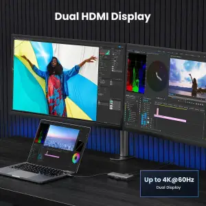 Док-станція USB3.1 Type-C --> HDMIx2,4K60Hz(8k30Hz)/USB3.0x2/Type-C/PD 100W CM498 6in1 Ugreen (15852#) UA